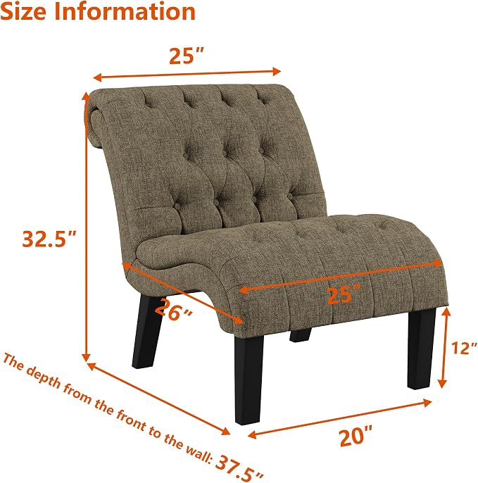 Accent Chair for Bedroom Living Room Modern Button Tufted Upholstered Armless - Image 2
