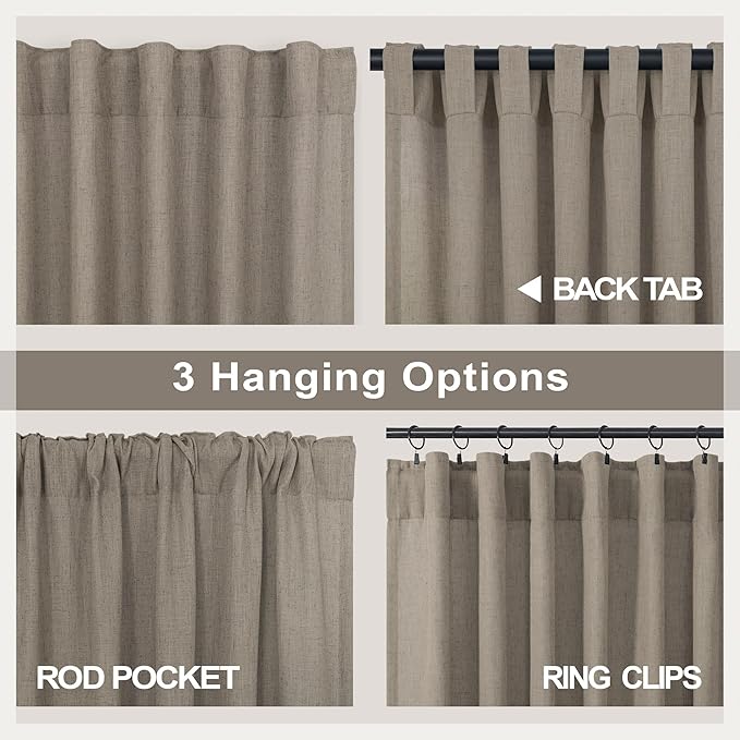Pitalk Taupe Short Linen Curtain Living Room Back Tab Rod Pocket Lightweight - Image 4