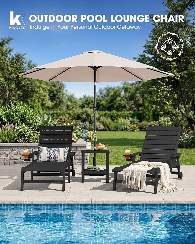 KINGYES HDPE Lounge Chair Outdoor Set of 4, Patio Chaise Lounge Recliner - Image 7