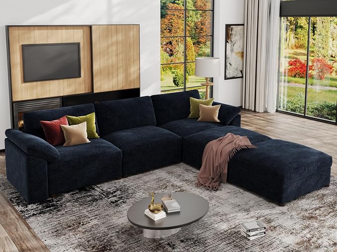 EASE MOOSE Blue Modular Sectional Couch, Oversized Deep Seat L Shape Sectional by EASEMOOSE