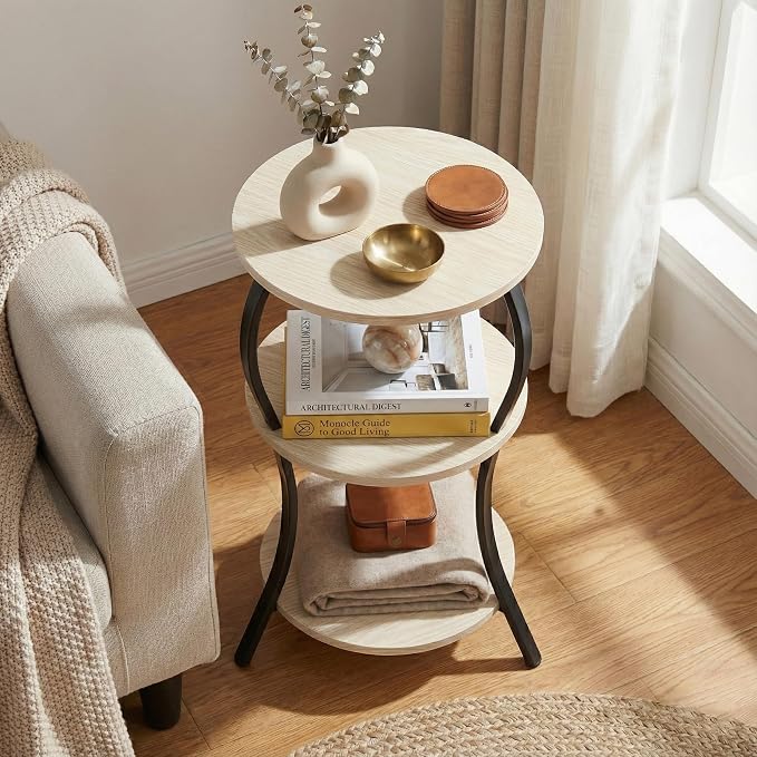 Vintage Small Round Side Table, 3-Tier Slim Waist Circular End Table - Image 9