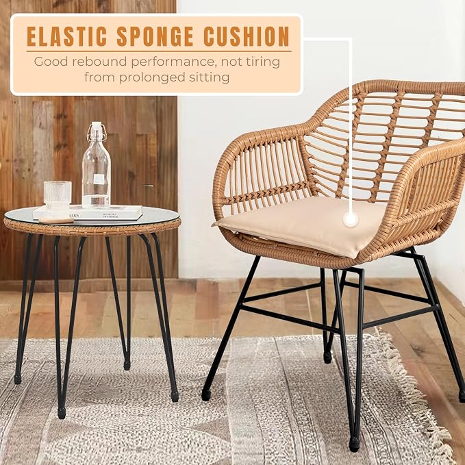 3 Piece Outdoor Wicker Furniture Bistro Set, Rattan Chairs Conversation Sets - Image 7