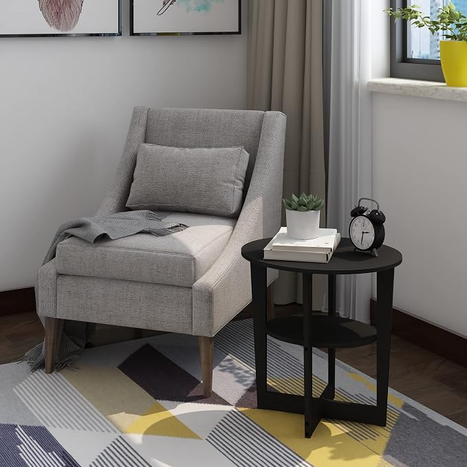 Furinno JAYA Side Table Set of 2, 2-Tier Round Modern End Table - Image 2