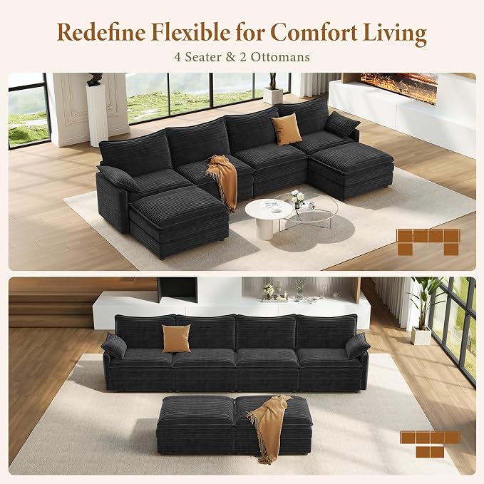 Vesgantti 142" U Shaped Sectional Cloud Couch, Large Cloud Modular Sectional - Image 7