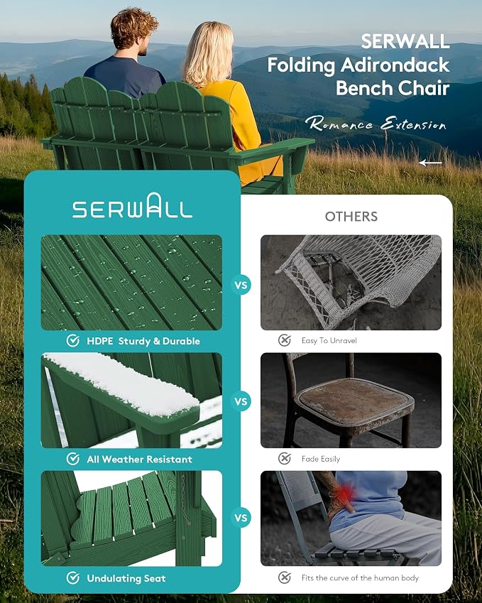 SERWALL 3 Pieces Patio Adirondack Bench Set, 2 Folding Adirondack Bench & 1 - Image 6