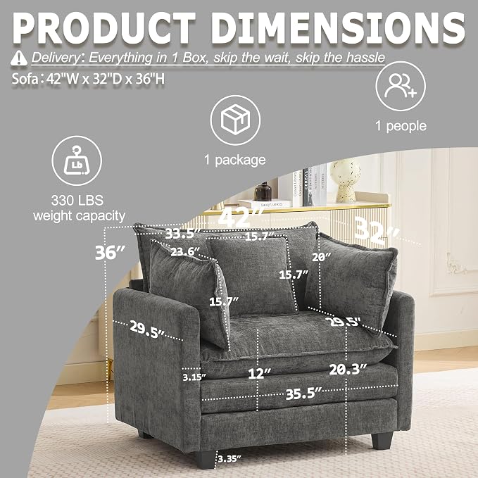 Modular Sectional Sofa Cloud Couch, Deep Seat Washable Chenille Fabric Sofa - Image 2