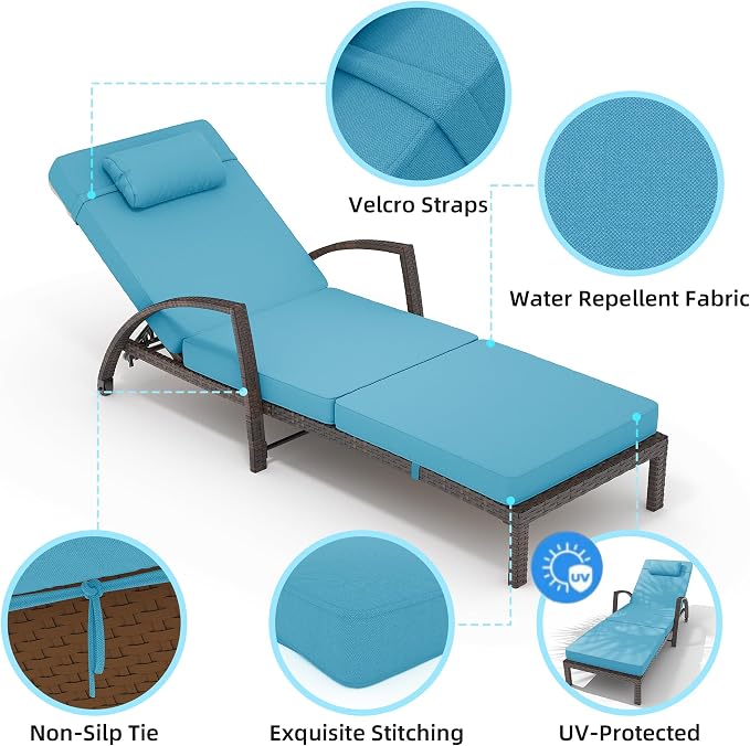 GarveeLife 2-Piece Rattan Patio Folding Chaise Lounge, 5-Position Adjustable - Image 5