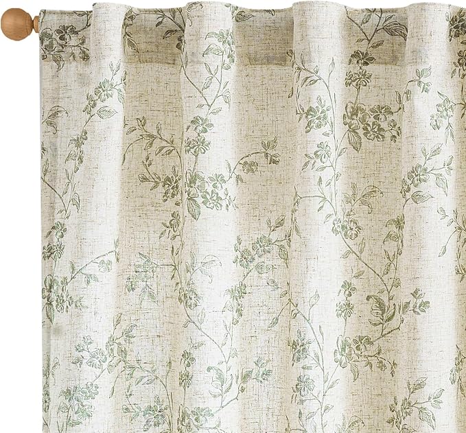 Lazzzy Floral Linen Curtains Farmhouse Extra Long Curtain by Lazzzy