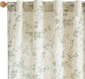 Lazzzy Green Floral Linen Curtains 90 Inch Farmhouse Back Tab Drapes by Lazzzy