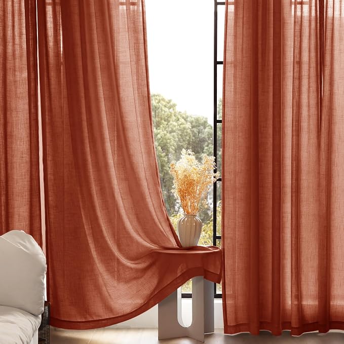102 inch Linen Terracotta Curtains 2 Panels - Image 5