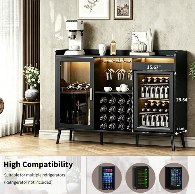 Coffee Bar Cabinet with Fridge Space, Liquor Cabinet with Wine Rack & Drawer - Image 7