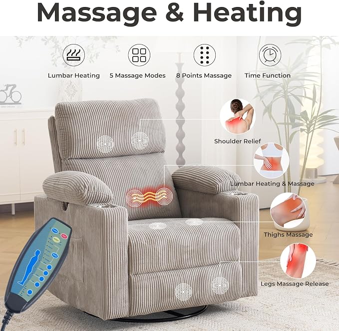 Oversized Power Recliner Chair Swivel Glider - Image 3