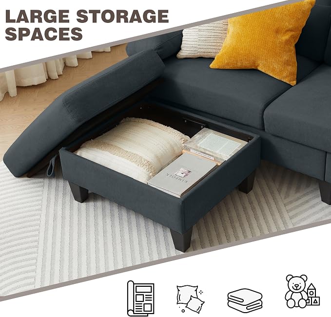 84" Convertible Sectional Sofa, Deep 3-Seater L Shaped Sectional Couch - Image 7