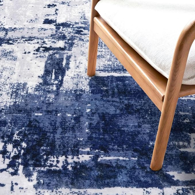 KOZYFLY Modern Abstract Area Rugs 8x10 Navy Blue Machine Washable Thin Rug - Image 7