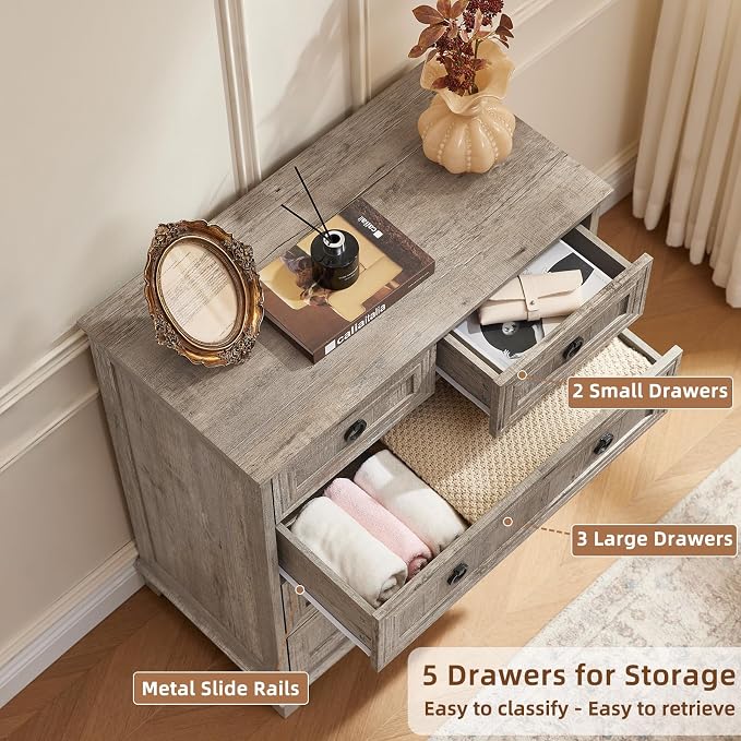 Joaxswe Farmhouse 5 Drawer Dresser - Image 9