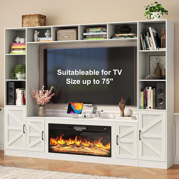 103" Fireplace TV Stand with 40" Electric Fireplace, Farmhouse TV Stand with - Image 7