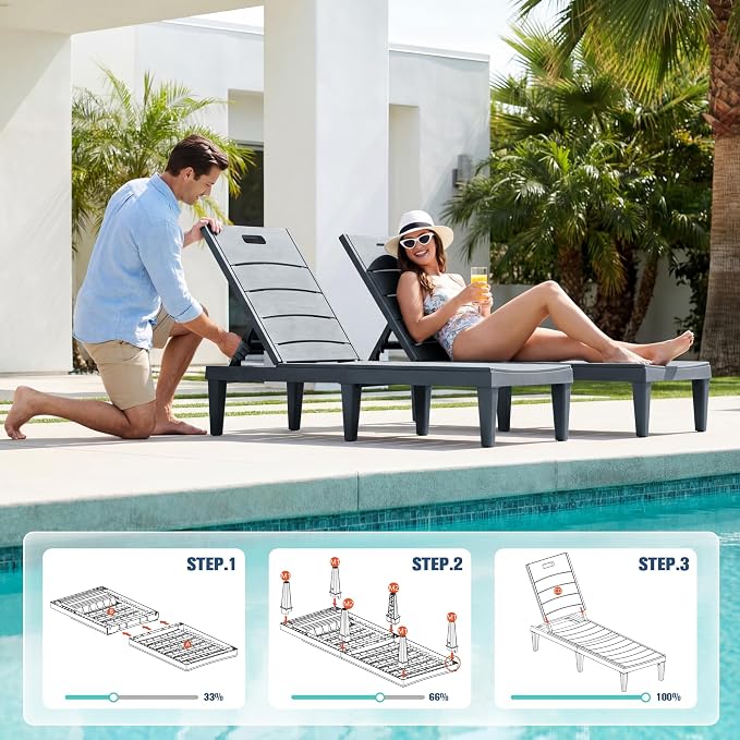 Devoko Outdoor Chaise Lounge Chair Set of 2 - Image 6