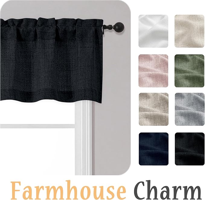 OWENIE Black Valances for Windows 1 Pcs, Light Filtering Textured Farmhouse - Image 8