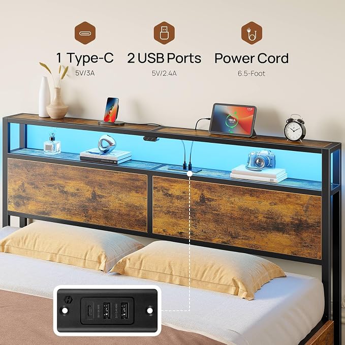 Rolanstar Twin Bed Frame with 4 Storage Drawers, Charging Station and LED Lights - Image 7