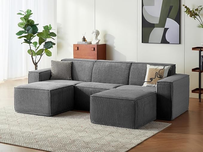LINSY HOME Modular Sectional Sofa, Corduroy Sectional Cloud Couches by LINSYHOME