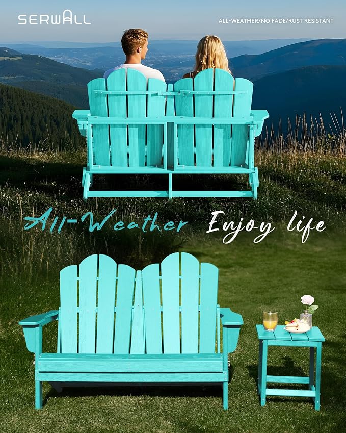 SERWALL Folding Adirondack Bench, HDPE All-Weather Adirondack Loveseat Set of 2 - Image 7