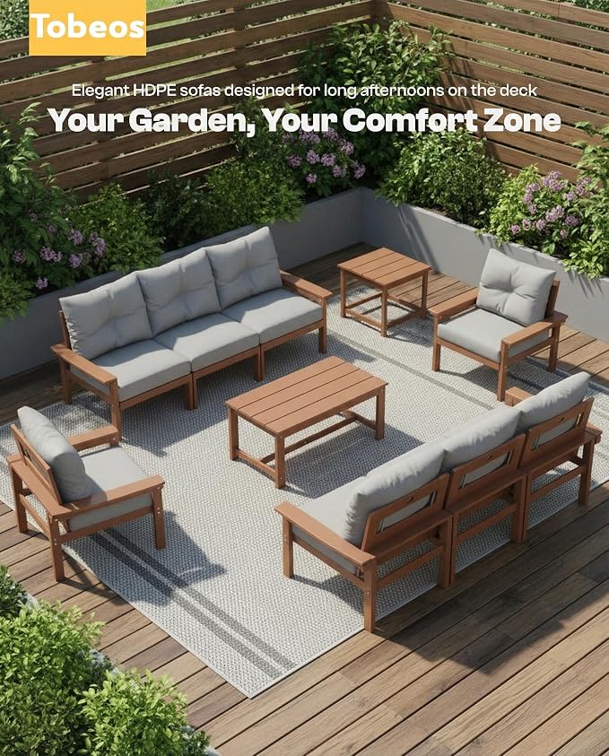 HDPE 4 Piece Patio Furniture Set, All-Weather Outdoor Couch - Image 8