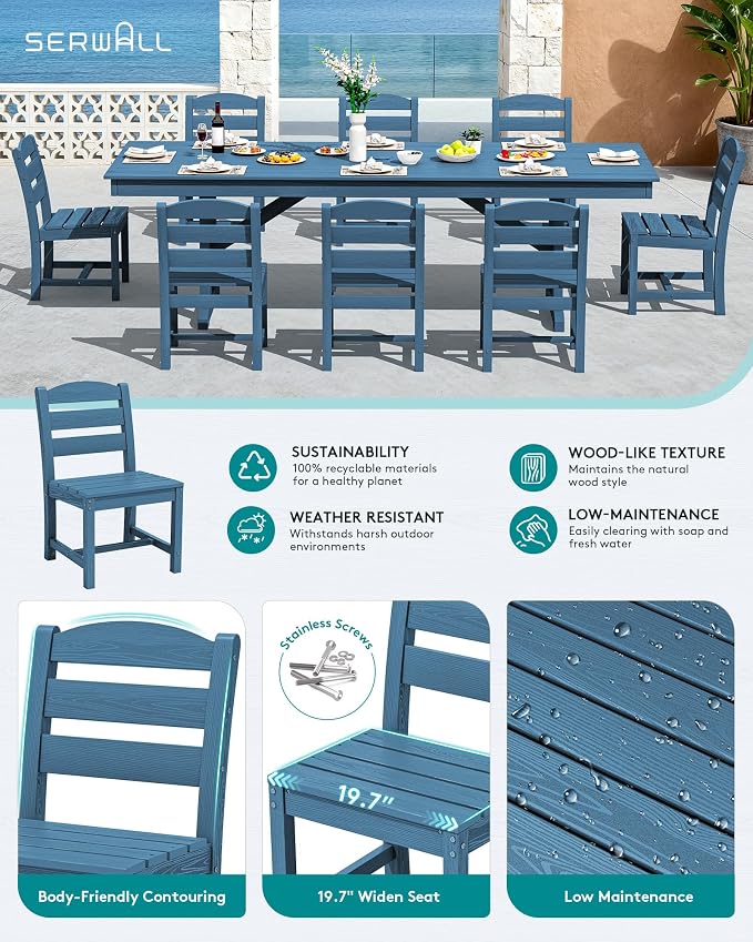 SERWALL Outdoor Armless Dining Chairs Set of 2, All-Weather HDPE Patio Chair - Image 3
