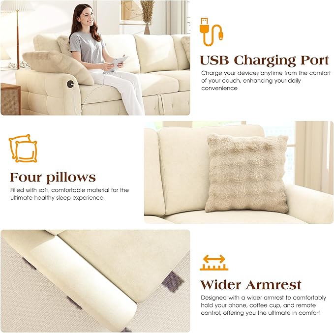 Ihanherry 106-inch Large L-Shaped Sectional Sofa Bed, 7-Seater Convertible Pull - Image 6