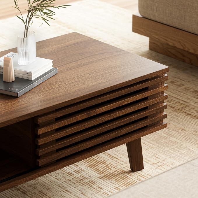 Furniway Mid Century Modern Coffee Table, Wood Coffee Table - Image 6