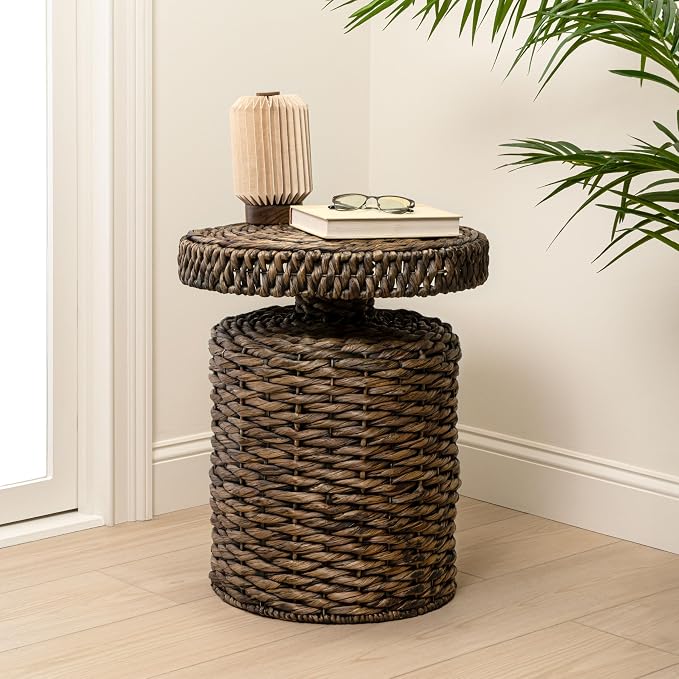 JONATHAN Y Marisol 24" Round Brown Woven Water Hyacinth Side Table - Image 5