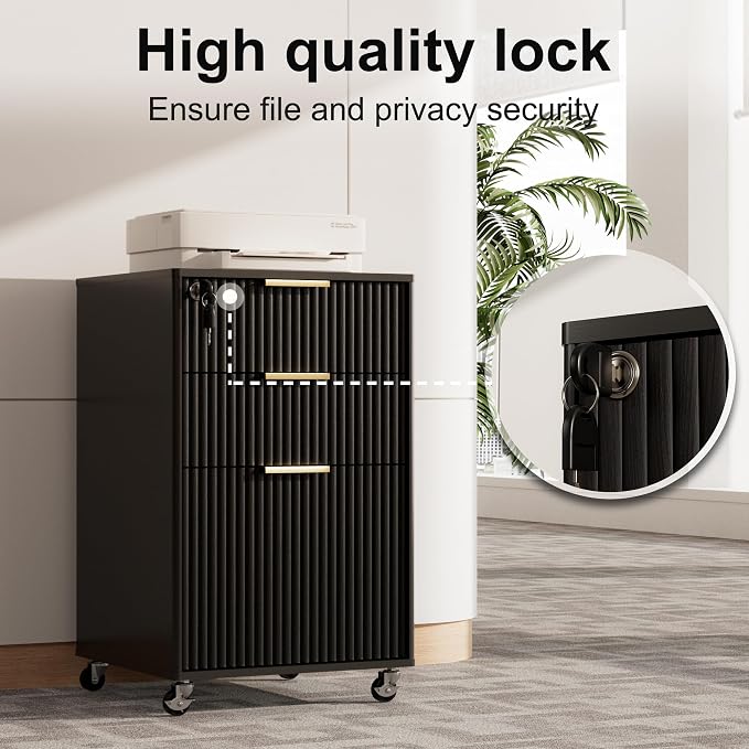 3 Drawers Fluted Mobile File Cabinet - Image 5