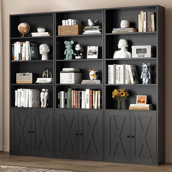 Modern Bookshelf with Doors, Industrial Bookshelves with 6-Tier Shelf, 71 - Image 3