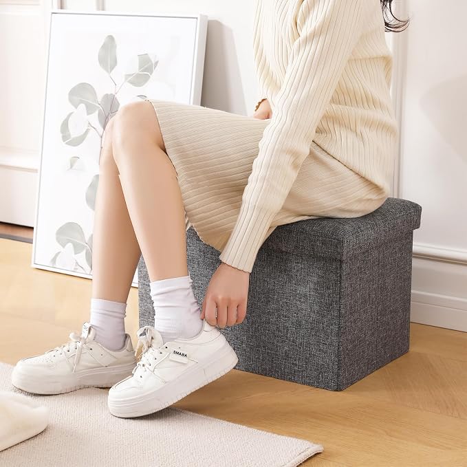Storage Ottoman Cube Small Footrest Foldable Seat Foot Stools Square Tufted - Image 4