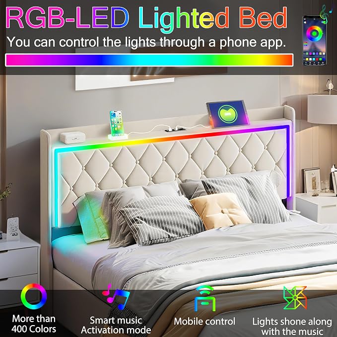 Modern Multi-Color LED Light Full Bed Frame - Image 8