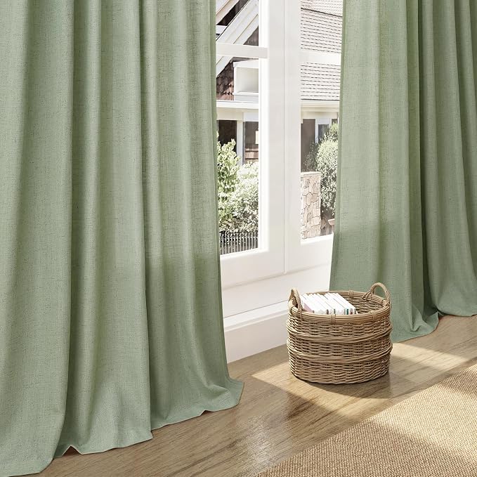 Nanspring Light Sage Linen Curtains 84 Inch Length 2 Panels Set - Image 6