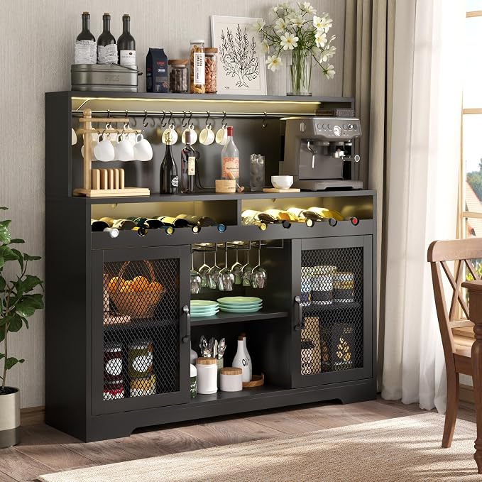 Loomie Wine Bar Cabinet with LED Light, Liquor Cabinet with Glass Holder - Image 5