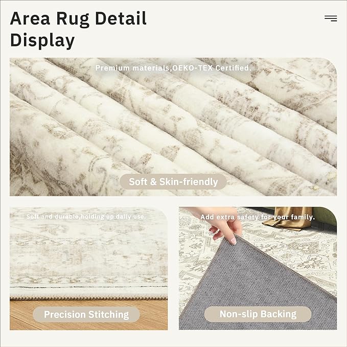 Area Rug 6x9, Washable Rugs, Stain Resistant Gray Area Rugs - Image 6