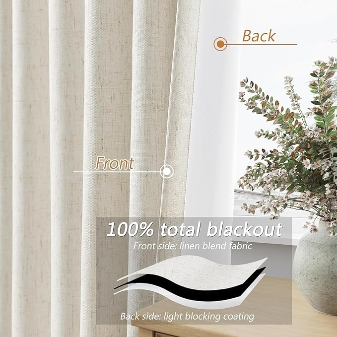 Guken Cream 100% Blackout Curtains 130 Inch Length 2 Panels Set - Image 4