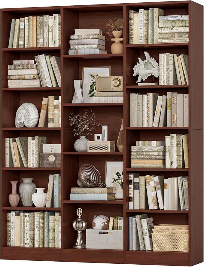 FACBOTALL Triple Wide Bookshelf, 6 Tier Large Bookshelf, Bookcase by FACBOTALL