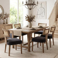 HNY Mid Century Modern Rattan Dining Chairs Set of 6, Farmhouse Linen by HNY
