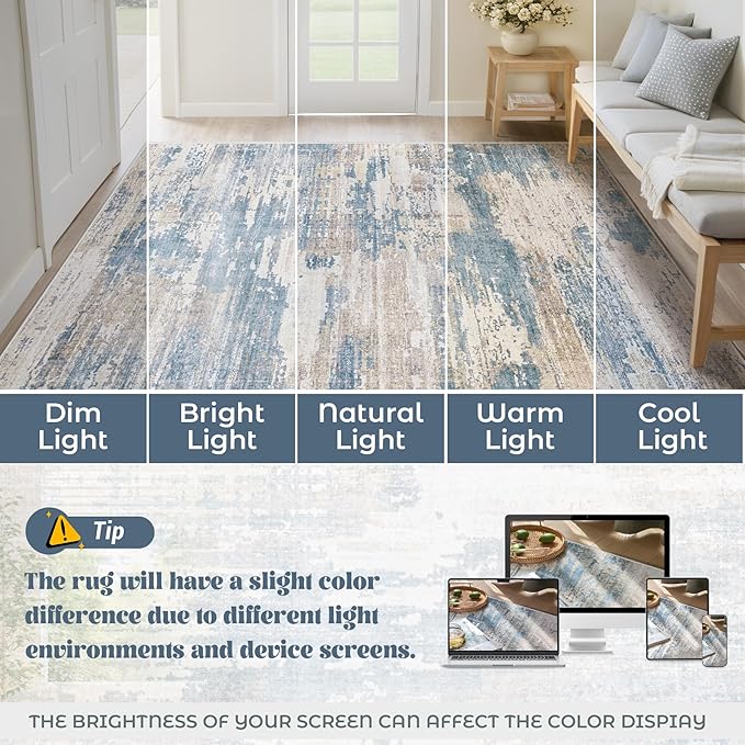 9x12 Area Rug for Living Room, Washable Modern Abstract Large Area Rug Neutral - Image 8