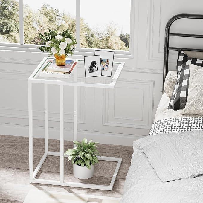 Easy Paws Small C Shaped End Table Set of 2, Glass Couch Side Snack Table - Image 8