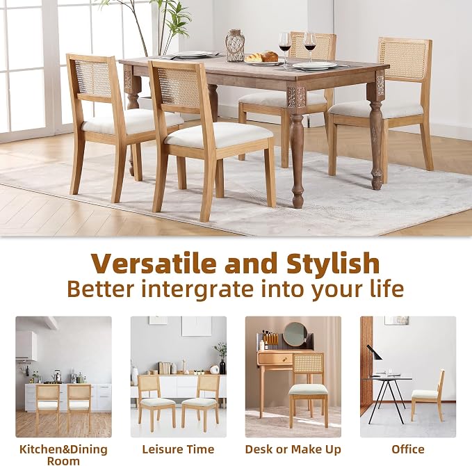 Westice Rattan Dining Chairs Set of 4, Farmhouse Natural Dining Room Chairs - Image 8