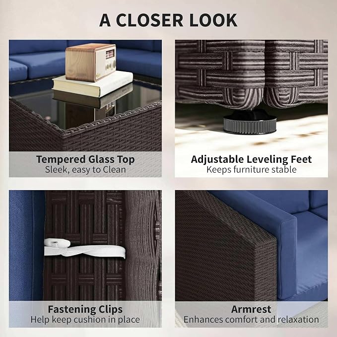 Outsunny 7 Piece Patio Furniture Set, Wicker Outdoor Sectional Sofa Set - Image 7