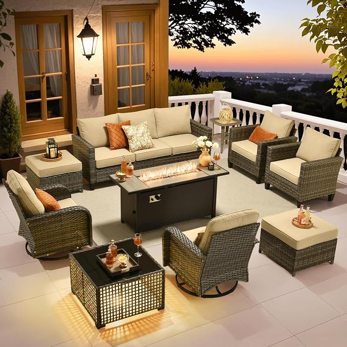ovios 10 Pieces Patio Furniture Set, Outdoor Wicker Sofa Couch by OVIOS