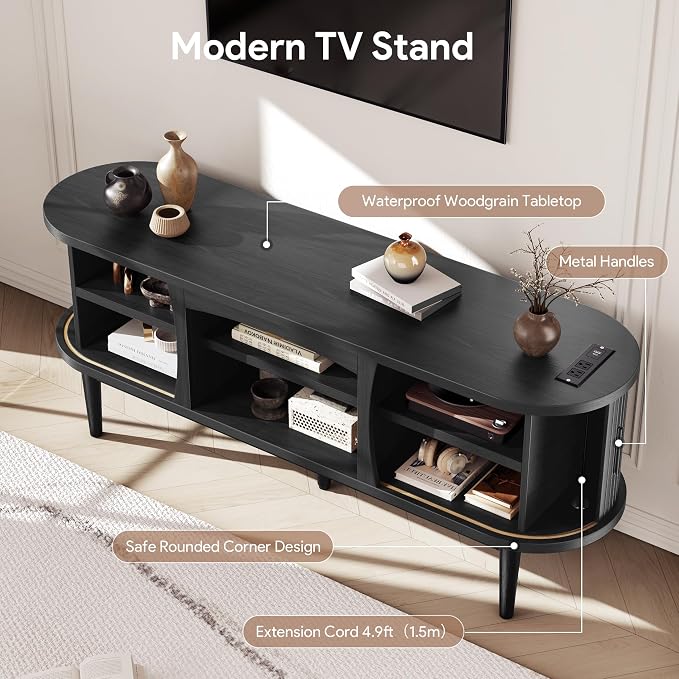 Decofy Mid Century TV Stand for TVs up to 65 Inches, Entertainment Center - Image 6