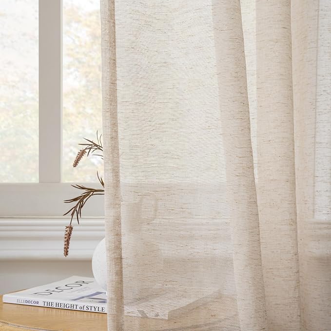 FMFUNCTEX Linen Sheer Curtains for Bedroom, Taupe Curtains 63 Inch Length for - Image 7