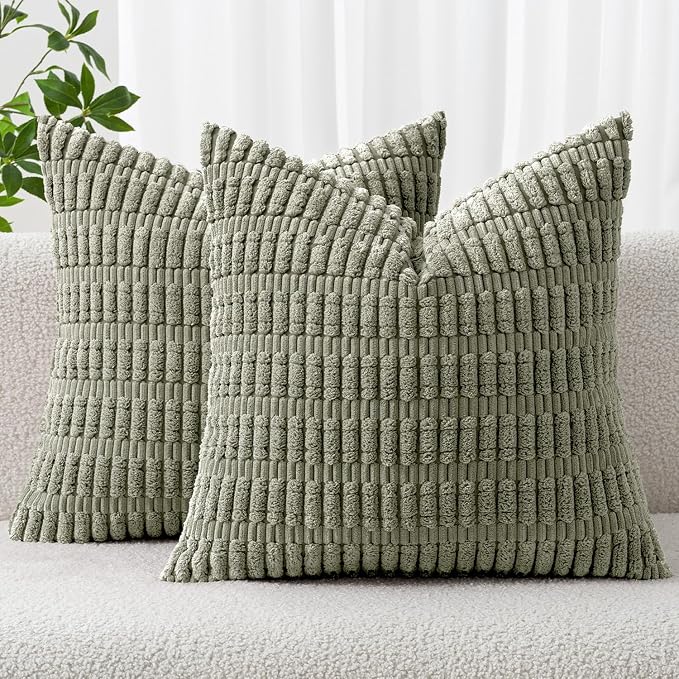 MIULEE Pack of 2 Corduroy Decorative Throw Pillow Covers 16x16 Inch Soft Boho by MIULEE