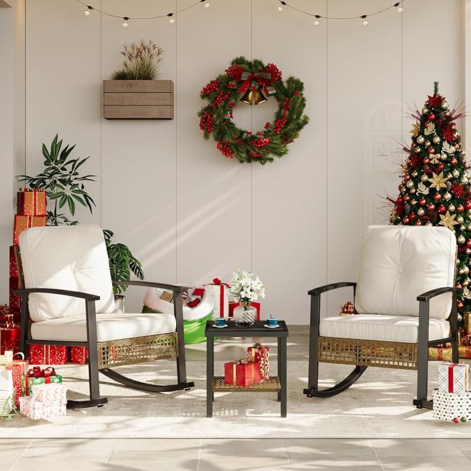 Aoxun 3-Piece Outdoor Rocking Bistro Set, Patio Furniture Set by Aoxun
