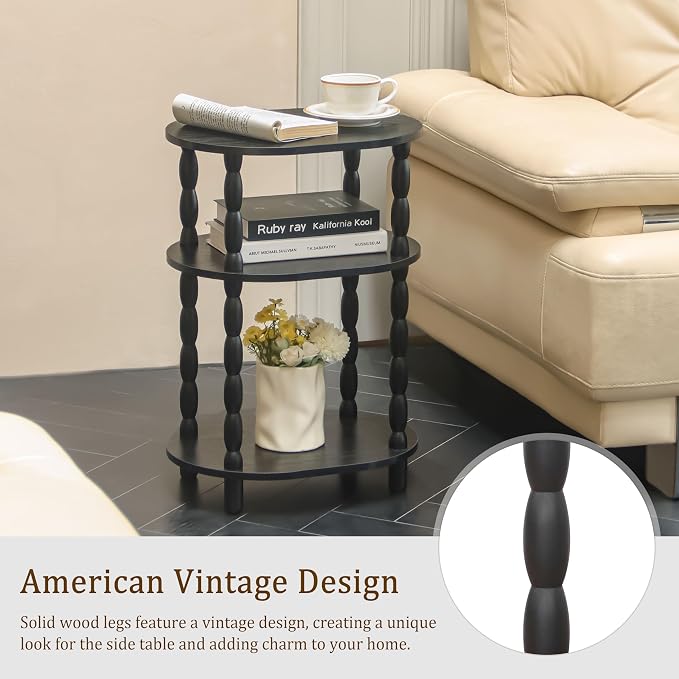 MaxSmeo Black Side Table, 3-Tier Small Oval End Table, Modern Night Stand Wood - Image 5